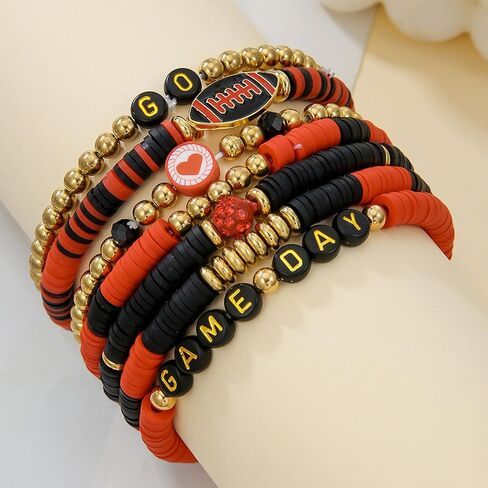 Game Day Bracelets for Women Football Baseball Bracelet Stackable Heishi Clay Beaded Stretch Bracelets Football Baseball Outfit Jewelry Accessories Party Favors Gifts in Saudi Arabia