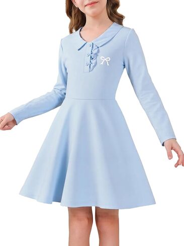 JiAmy Toddler Girls Dresses Long Sleeve Ruffle Button Down Kids Polo School High Waist Fall Casual Dress in Kuwait