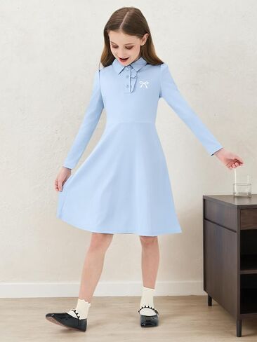 JiAmy Toddler Girls Dresses Long Sleeve Ruffle Button Down Kids Polo School High Waist Fall Casual Dress in Kuwait