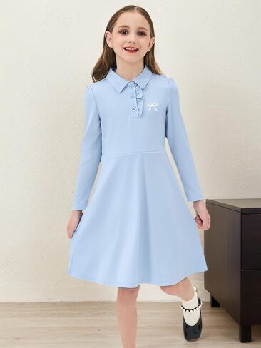 JiAmy Toddler Girls Dresses Long Sleeve Ruffle Button Down Kids Polo School High Waist Fall Casual Dress in Kuwait