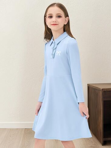 JiAmy Toddler Girls Dresses Long Sleeve Ruffle Button Down Kids Polo School High Waist Fall Casual Dress in Kuwait