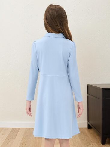 JiAmy Toddler Girls Dresses Long Sleeve Ruffle Button Down Kids Polo School High Waist Fall Casual Dress in Kuwait