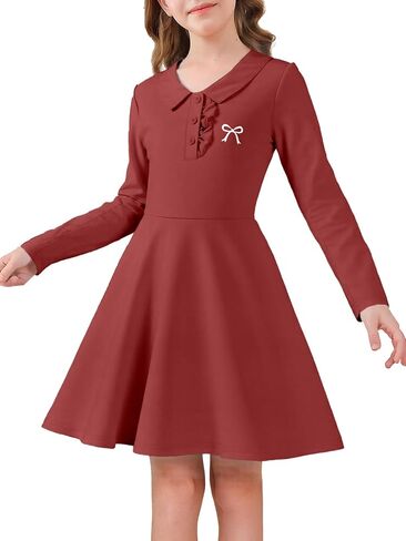 JiAmy Toddler Girls Dresses Long Sleeve Ruffle Button Down Kids Polo School High Waist Fall Casual Dress in Saudi Arabia