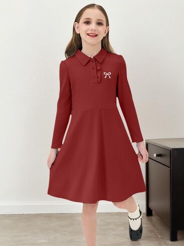 JiAmy Toddler Girls Dresses Long Sleeve Ruffle Button Down Kids Polo School High Waist Fall Casual Dress in Saudi Arabia