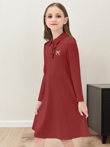JiAmy Toddler Girls Dresses Long Sleeve Ruffle Button Down Kids Polo School High Waist Fall Casual Dress in Saudi Arabia