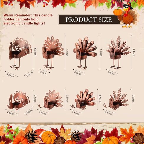 48 قطعة من موموفي، حامل شموع لعيد الشكر التركي، قطعة مركزية معدنية لعيد الشكر، حامل شموع تركيا، شمعدانات شموع شموع لطاولة الخريف، ديكورات المطبخ على سطح الطاولة in Kuwait