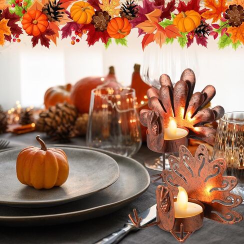 48 قطعة من موموفي، حامل شموع لعيد الشكر التركي، قطعة مركزية معدنية لعيد الشكر، حامل شموع تركيا، شمعدانات شموع شموع لطاولة الخريف، ديكورات المطبخ على سطح الطاولة in Kuwait