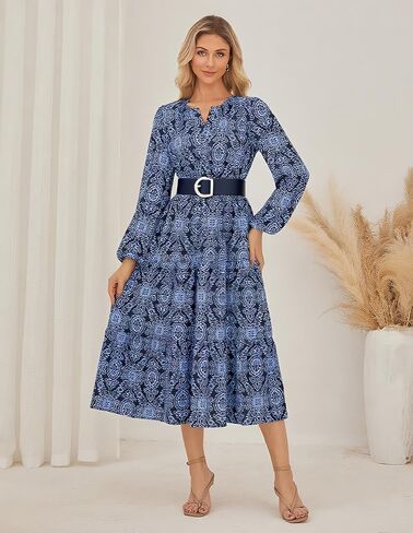 GRACE KARIN Long Sleeve Dress for Women 2026 Spring Wedding Guest Dress Floral Boho A Line Flowy Maxi Dresses with Pockets in Kuwait