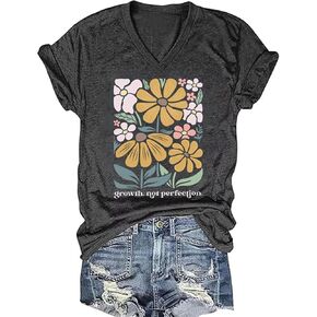 Broken Crayons Still Color T Shirt Women Mental Health Awareness Shirt Cute Letter Print V Neck Short Sleeve Shirt Tops in Saudi Arabia