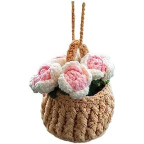 Cute car Accessories Crochet Hanging Basket Flower Plant car Ornament for Rearview Mirror Decor Interior Aesthetic Plant Lovers Gifts for Women and Men (Sunflower Basket) in Saudi Arabia