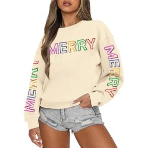 BANGELY Christmas Sequin Sweatshirt Women Christmas Light Sweatshirts Xmas Long Sleeve Shirts Holiday Crewneck Pullover Tops in Kuwait