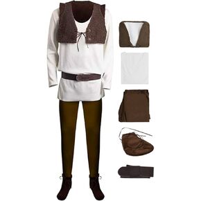 Men's Green Ogre Costume Vest Shirt Pants Belt Shoe Covers Full Outfit Adult Halloween Cosplay Set in Saudi Arabia