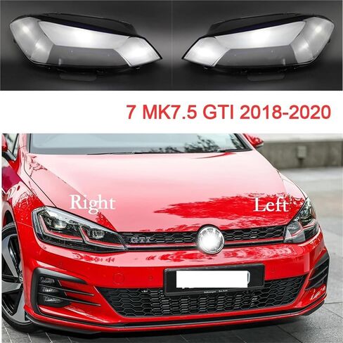 غطاء المصباح الأمامي للسيارة متوافق مع VW Golf MK7.5 GTI 2018 2019 2020 يمين/يسار بديل عاكس الضوء زجاج عدسة شفاف ملحقات السيارة (اليسار واليمين) in Saudi Arabia