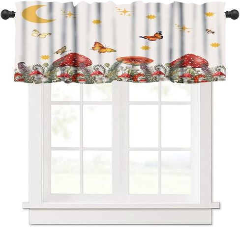 ستارة نافذة الفطر Aniaml غابة الربيع يترك الستار الستارة قضيب الجيب للمطبخ غرفة المعيشة مقهى غرفة الطعام غرفة النوم 54x18in in Kuwait