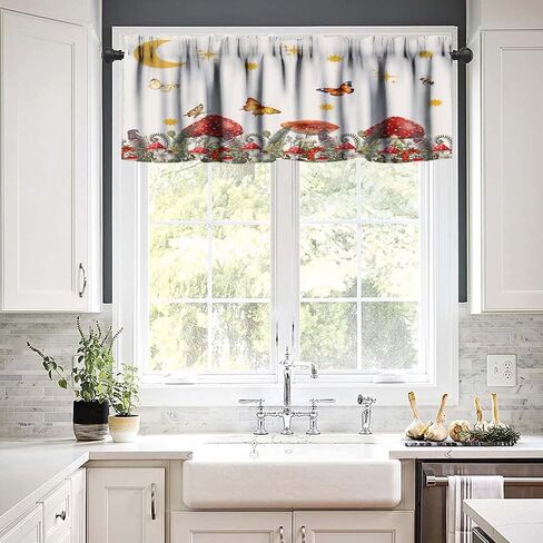 ستارة نافذة الفطر Aniaml غابة الربيع يترك الستار الستارة قضيب الجيب للمطبخ غرفة المعيشة مقهى غرفة الطعام غرفة النوم 54x18in in Kuwait