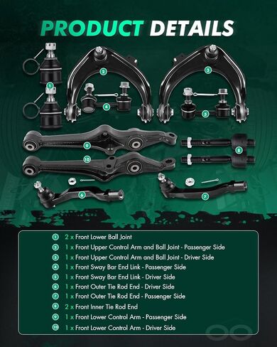 SCITOO 12pc Front Suspension Kit Lower Control Arm Upper Control Arm and Ball Joint Lower Ball Joint Inner Outer Tie Rod End Sway Bar End Link for Acura CL for Acura TL for Honda for Accord in Saudi Arabia