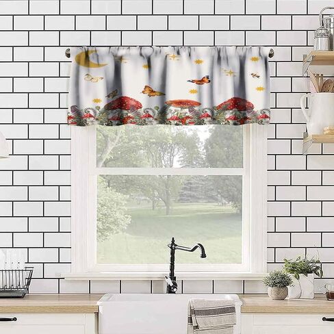 ستارة نافذة الفطر Aniaml غابة الربيع يترك الستار الستارة قضيب الجيب للمطبخ غرفة المعيشة مقهى غرفة الطعام غرفة النوم 54x18in in Kuwait