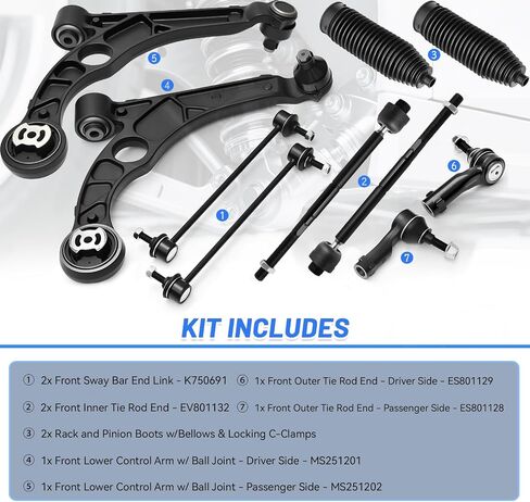 10Pcs Front End Suspension Kit Compatible with 2013-2016 Dodge Dart & 2015-2017 Chrysler 200, 2 Lower Control Arms with Ball Joints 2 Sway Bar Links 4 Inner Outer Tie Rods 2 Boots Replacement in Kuwait