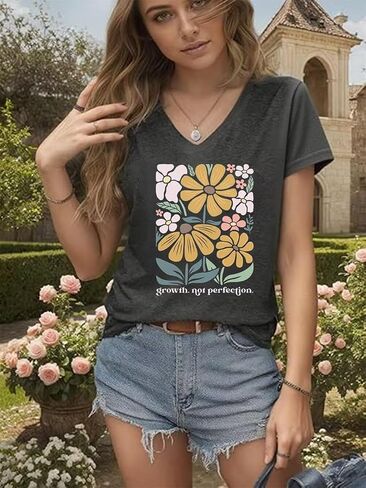 Broken Crayons Still Color T Shirt Women Mental Health Awareness Shirt Cute Letter Print V Neck Short Sleeve Shirt Tops in Saudi Arabia