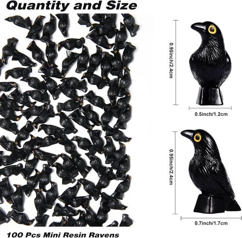 100 Pcs Halloween Miniature Crow Figurines, 1'' Tiny Resin Animal Figures to Hide, Mini Resin Animal Ornaments for Craft, Mini Gothic Trinkets for Halloween Decoration in Saudi Arabia