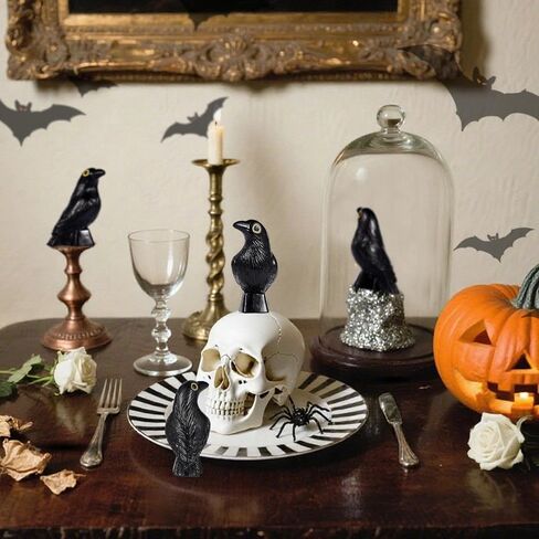 100 Pcs Halloween Miniature Crow Figurines, 1'' Tiny Resin Animal Figures to Hide, Mini Resin Animal Ornaments for Craft, Mini Gothic Trinkets for Halloween Decoration in Saudi Arabia
