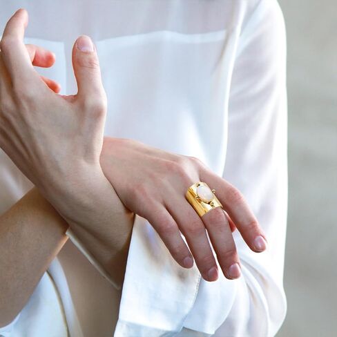 HAIXIAN Adjustable 14K Gold Cocktail Party Thumb Index Finger Ring,Open Classic Full Finger Gemstone Wide Band Ring,Jewelry for Women in Saudi Arabia