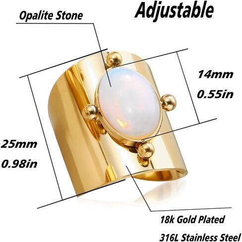 HAIXIAN Adjustable 14K Gold Cocktail Party Thumb Index Finger Ring,Open Classic Full Finger Gemstone Wide Band Ring,Jewelry for Women in Saudi Arabia