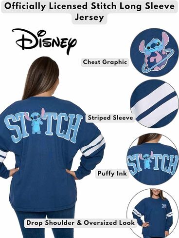 Disney Stitch Womens Long Sleeve Jersey Oversized Crewneck Shirt in Saudi Arabia