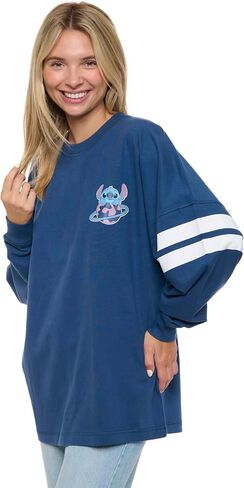 Disney Stitch Womens Long Sleeve Jersey Oversized Crewneck Shirt in Saudi Arabia