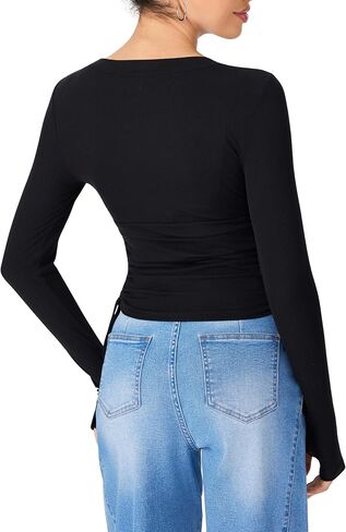 CIDER Womens Ruched Ribbed Top Y2k Fall Fashion Long Sleeve Basic Crop Tops Going Out Trendy Business Casual Outfit in Saudi Arabia