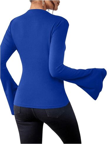 تي شيرت نسائي SweatyRocks برقبة وهمية وأكمام طويلة مكشكشة ونحيف مناسب in Saudi Arabia