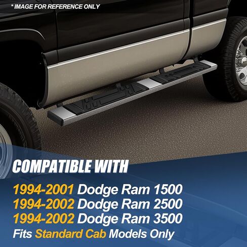 لوحات تشغيل Auto Dynasty متوافقة مع 1994-2002 Dodge Ram 1500 2500 3500 Standard Cab، قضبان Nerf للسكك الحديدية الجانبية من الفولاذ المقاوم للصدأ، قضبان خطوة 6.5 بوصة × 69 بوصة، كروم مصقول in Saudi Arabia