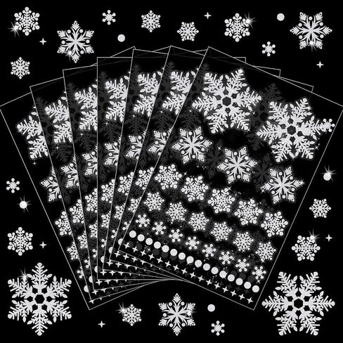 ملصقات ندفة الثلج الشتوية من Whaline لعيد الميلاد اللامع فضية ندفة الثلج ذاتية اللصق لتزيين حفلات عيد الميلاد وسجل القصاصات والزجاجات، 10 ورقات in Saudi Arabia