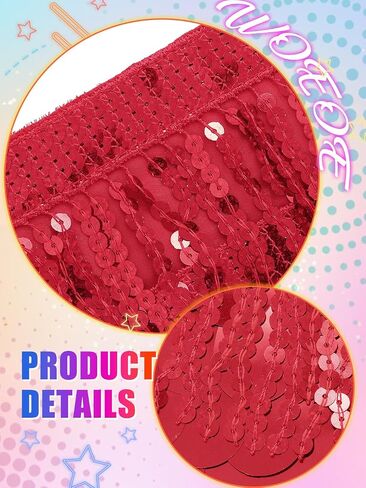 وشاح الورك للرقص الشرقي من Wooee Sparkly، تنورة ملفوفة بالترتر الأحمر، تنانير رقص مهدبة للنساء in Saudi Arabia