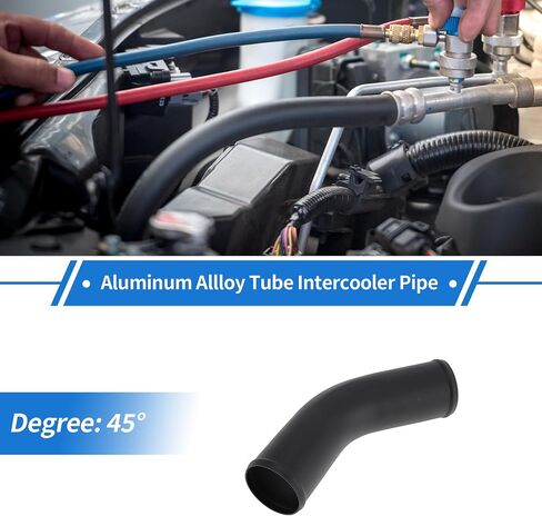 3" OD 45 Degree Bend 6064 Aluminum Alloy Tube Intercooler Pipe Surface Blasting Air Intake Connection Hose W/Double Bead Roll 5.9" Length Black in Saudi Arabia