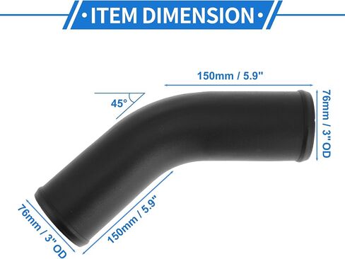 3" OD 45 Degree Bend 6064 Aluminum Alloy Tube Intercooler Pipe Surface Blasting Air Intake Connection Hose W/Double Bead Roll 5.9" Length Black in Saudi Arabia