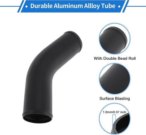 3" OD 45 Degree Bend 6064 Aluminum Alloy Tube Intercooler Pipe Surface Blasting Air Intake Connection Hose W/Double Bead Roll 5.9" Length Black in Saudi Arabia