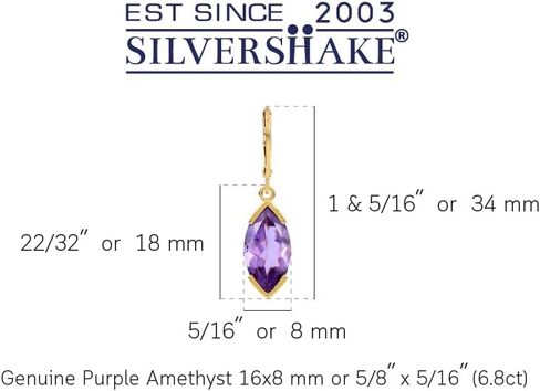 Silvershake 16X8mm أحجار كريمة على شكل ماركيز مطلية بالذهب الأبيض أو مطلية بالذهب الأصفر 925 من الفضة الاسترليني قطرة متدلية من الخلف مجوهرات للنساء ملابس العمل in Kuwait