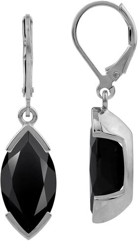 Silvershake 16X8mm Marquise Shape Gemstone White Gold Plated or Yellow Gold Plated 925 Sterling Silver Drop Dangle Leverback Earrings Jewelry for Women Business Attire in Saudi Arabia