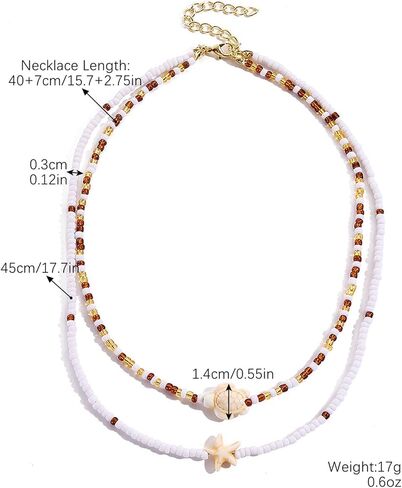 Shell Starfish Fish Toggle Charm Necklace Stack Boho Colorful Pearl Beaded Necklace Summer Coastal Beachy Beach Hawaiian Choker for Women Men in Kuwait