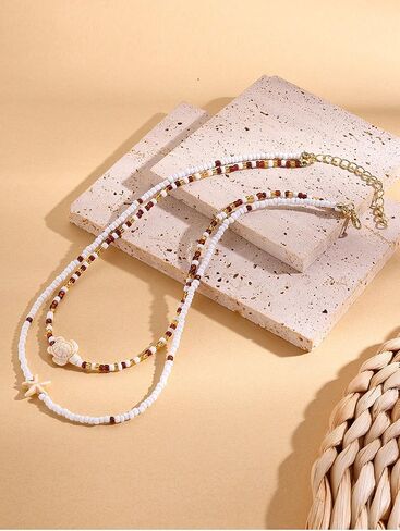Shell Starfish Fish Toggle Charm Necklace Stack Boho Colorful Pearl Beaded Necklace Summer Coastal Beachy Beach Hawaiian Choker for Women Men in Kuwait