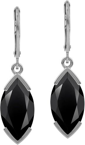 Silvershake 16X8mm Marquise Shape Gemstone White Gold Plated or Yellow Gold Plated 925 Sterling Silver Drop Dangle Leverback Earrings Jewelry for Women Business Attire in Saudi Arabia