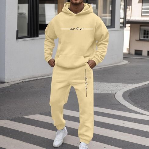 Los Angeles Sweatsuits for Men 2 Piece Set Letter graphic Print Hoodie and Sweatpants Jogging Suit Athletic Tracksuit in Saudi Arabia