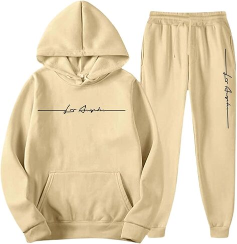 Los Angeles Sweatsuits for Men 2 Piece Set Letter graphic Print Hoodie and Sweatpants Jogging Suit Athletic Tracksuit in Saudi Arabia