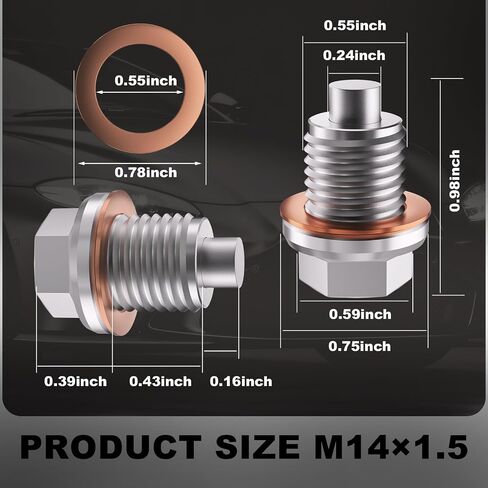 M14x1.5 Magnetic Oil Drain Plug, Stainless Steel Oil Pan Bolt with 5PCS Copper Crush Washer Anti Leakage, Automotive Replacement Engine Oil Drain Plugs, Fits Most Cars, Motorcycles, Boats in Saudi Arabia