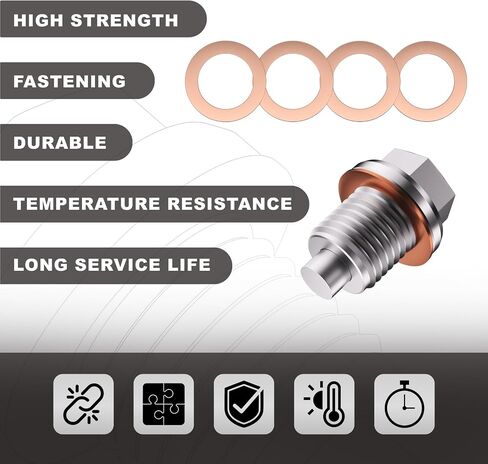M14x1.5 Magnetic Oil Drain Plug, Stainless Steel Oil Pan Bolt with 5PCS Copper Crush Washer Anti Leakage, Automotive Replacement Engine Oil Drain Plugs, Fits Most Cars, Motorcycles, Boats in Saudi Arabia