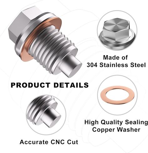 M14x1.5 Magnetic Oil Drain Plug, Stainless Steel Oil Pan Bolt with 5PCS Copper Crush Washer Anti Leakage, Automotive Replacement Engine Oil Drain Plugs, Fits Most Cars, Motorcycles, Boats in Saudi Arabia