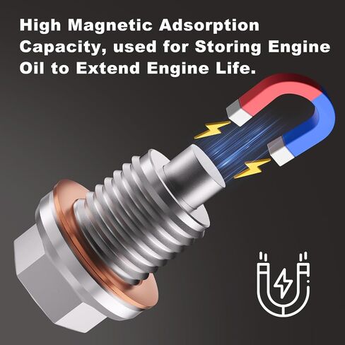 M14x1.5 Magnetic Oil Drain Plug, Stainless Steel Oil Pan Bolt with 5PCS Copper Crush Washer Anti Leakage, Automotive Replacement Engine Oil Drain Plugs, Fits Most Cars, Motorcycles, Boats in Saudi Arabia
