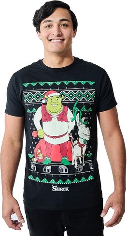 Bioworld Shrek & Donkey Holiday Sweater Pattern Men's Charcoal Crew Neck Short Sleeve T-Shirt in Saudi Arabia