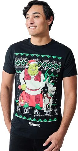 Bioworld Shrek & Donkey Holiday Sweater Pattern Men's Charcoal Crew Neck Short Sleeve T-Shirt in Saudi Arabia